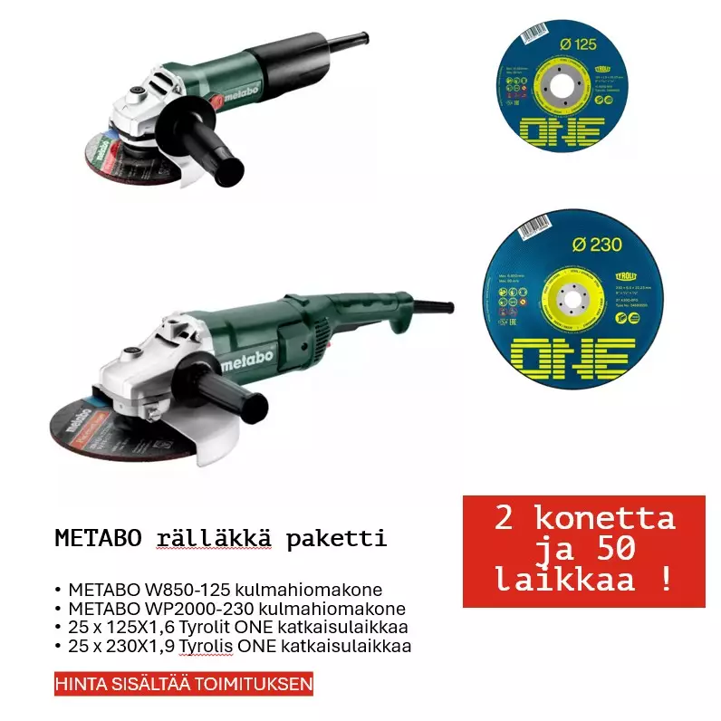 Metabo kulmahiomakonepaketti ja Tyrolit-katkaisulaikat