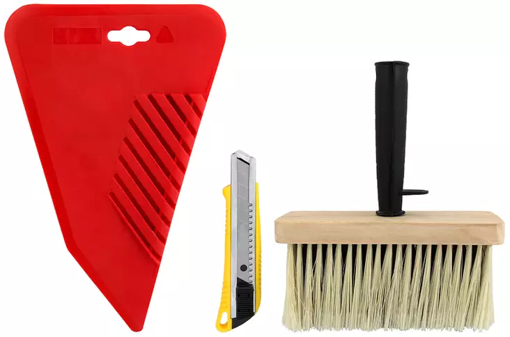 TAPETOINTISARJA 3-OS. veitsi, liisteriharja,muovilasta - Tapetointi- ja muuraustyökalut - 1720 - 1