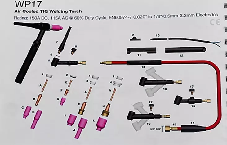 TIG POLTIN WP17V-12-2UDSF 3 M - Tig-Polttimet ja kulutusosat - 16940 - 1