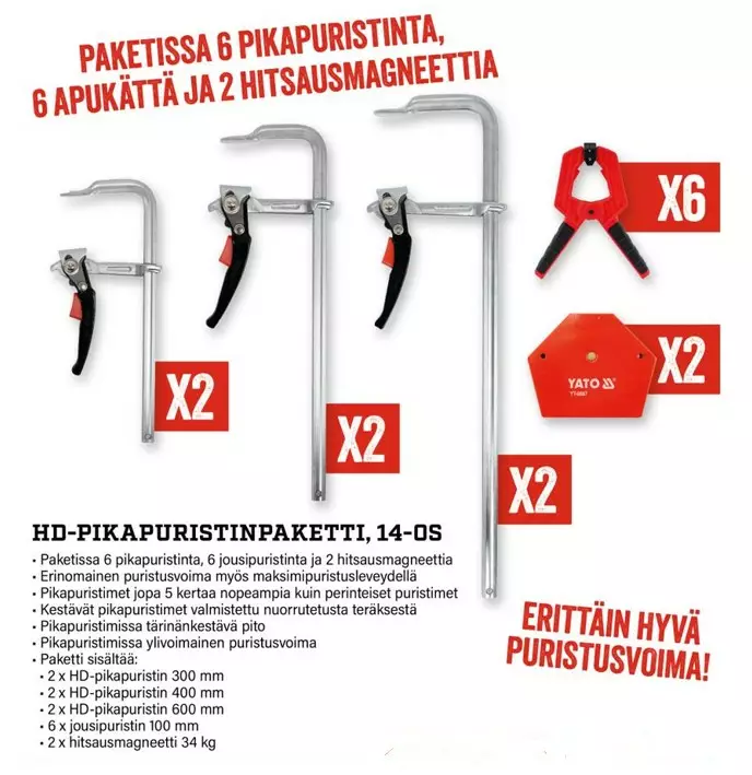HD-PIKAPURISTIMET PAKETTI 12KPL+2kpl magneettia - Puristimet - 31401 - 1