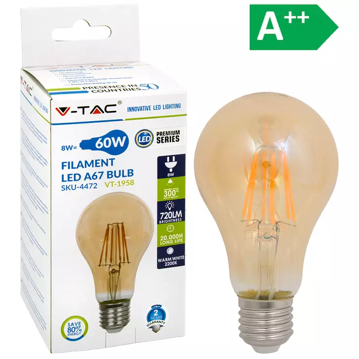 LED-POLTTIMO 8W E27 2200K 720LM A67 AMBE - LED lamput E27 - 5351 - 1