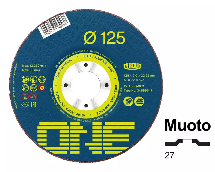 TYROLIT ONE KARKEA HIOMALAIKKA 125X6 2IN1 - Katkaisulaikat metallille - 31171 - 1
