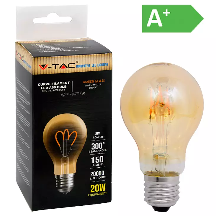 LED-POLTTIMO 3W E27 2200K 150LM A60 AMBE - LED lamput E27 - 5392 - 1