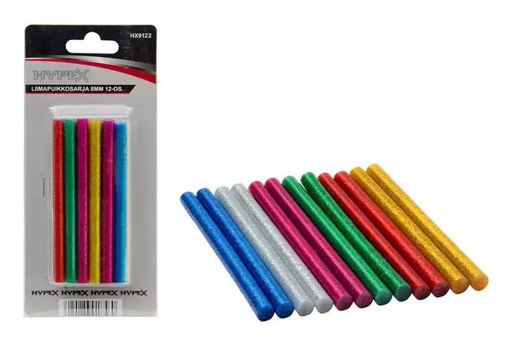 LIIMAPUIKKOSARJA 8MM 12-OS. GLITTER - Juotoskolvit, tinat ja liimapistoolit - 18672 - 1