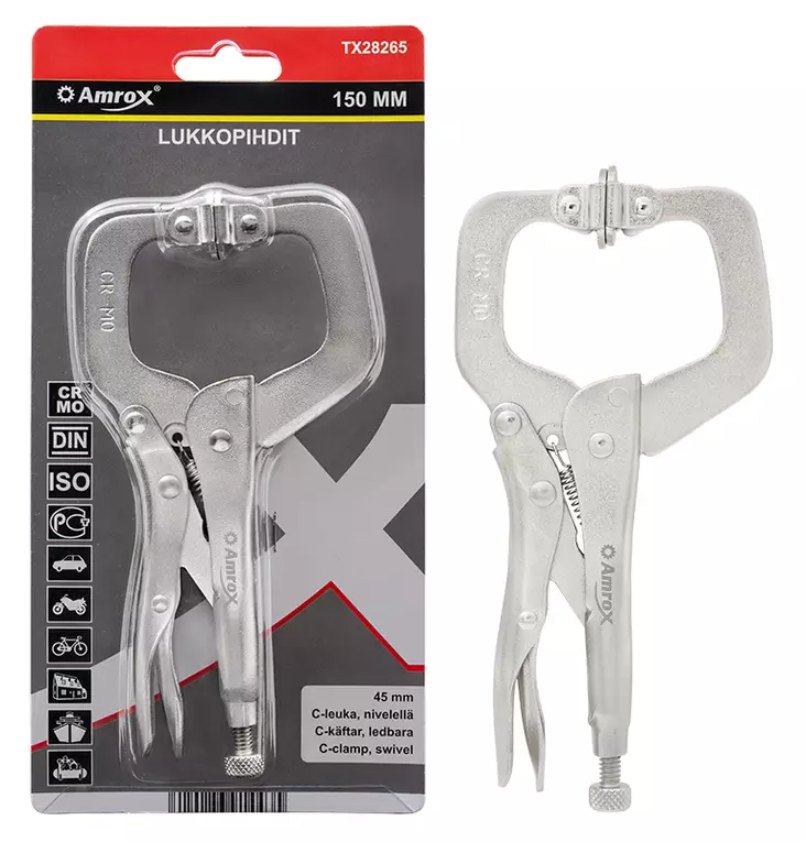 LUKKOPIHDIT 150MM C-LEUKA NIVELELLÄ 45MM - Lukkopihdit - 14962 - 1