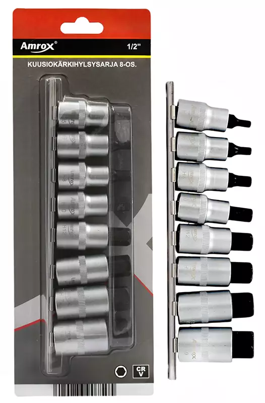 KUUSIOKÄRKIHYLSYSARJA 1/2" 8-OS. - Hylsysarjat 1/2" vääntiöllä - 19023 - 1