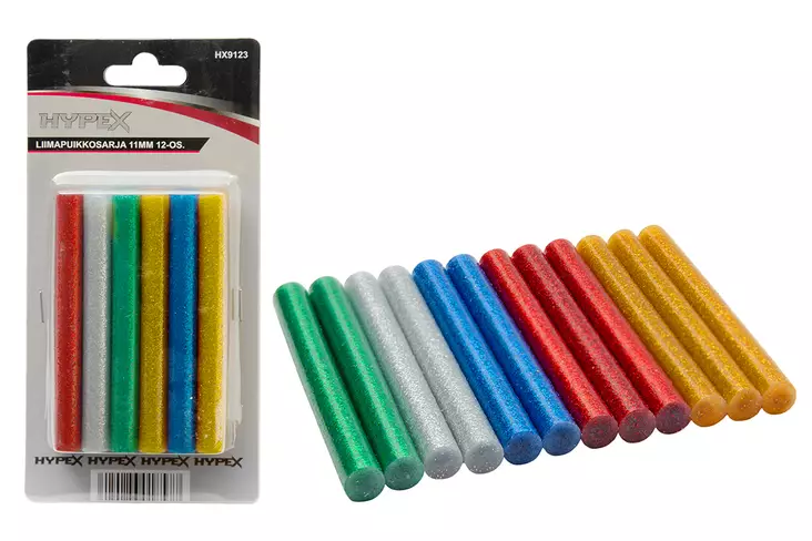LIIMAPUIKKOSARJA 11MM 12-OS. GLITTER - Juotoskolvit, tinat ja liimapistoolit - 18673 - 1