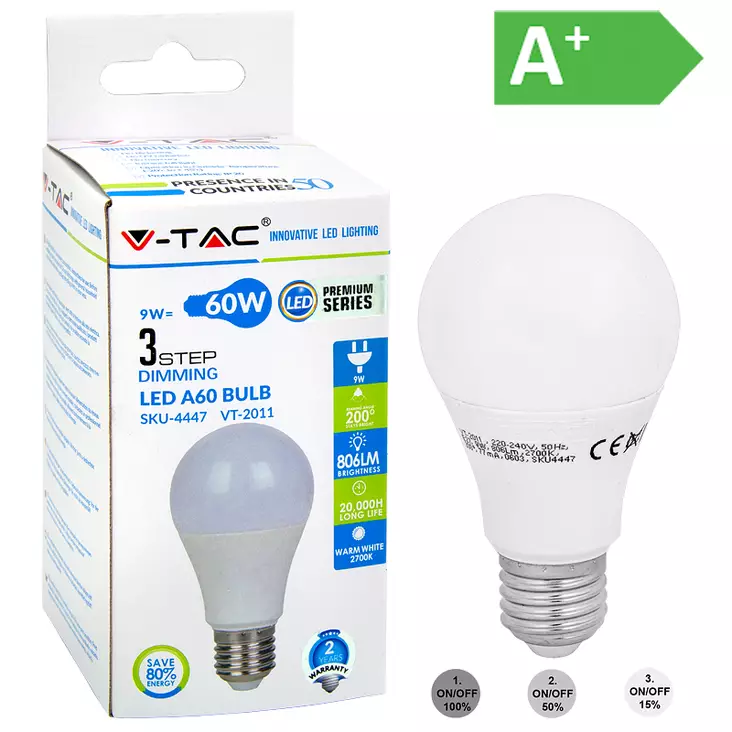 LED-POLTTIMO 9W E27 2700K 806LM A60 HIMM - LED lamput E27 - 4795 - 1