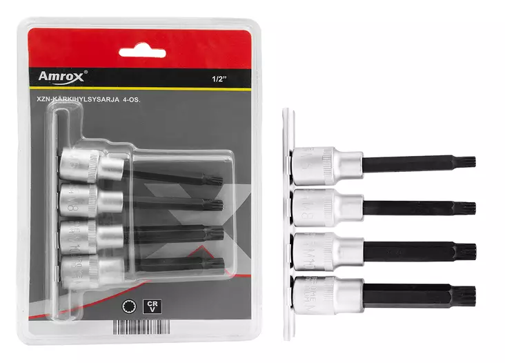 PITKÄ XZN-KÄRKIHYLSYSARJA 1/2" 4-OS. - Torx ja XZN-avaimet ja sarjat - 31396 - 1
