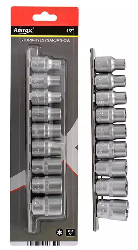 E-TORX-HYLSYSARJA 1/2" 9-OS. - Hylsysarjat 1/2" vääntiöllä - 19016 - 1