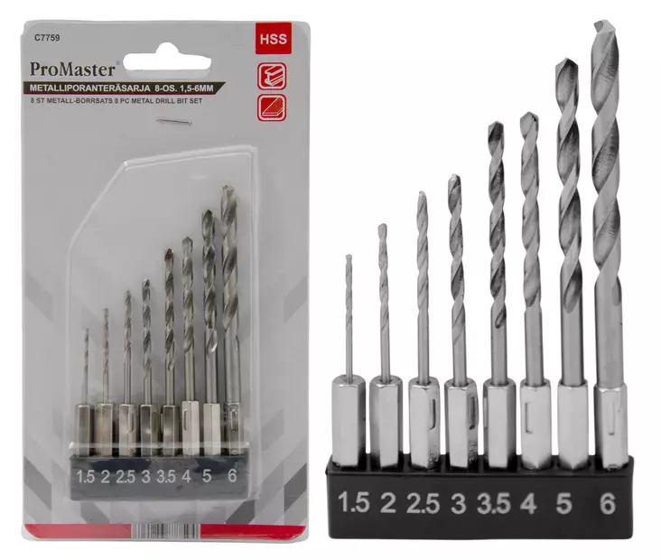 METALLIPORANTERÄSARJA 8-OS. 1,5-6MM HSS - Kierukkaporasarjat HSS - 18566 - 1