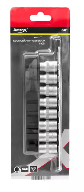 KUUSIOKÄRKIHYLSYSARJA 3/8" SAE 8-OS. - Hylsysarjat 3/8" vääntiöllä - 18588 - 2