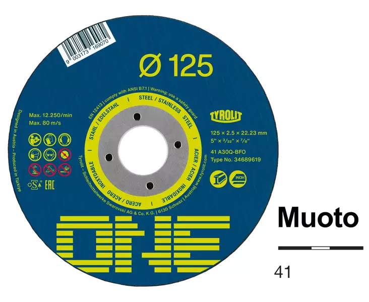 TYROLIT ONE KATKAISULAIKKA SUORA 125X1,6 2IN1 - Katkaisulaikat metallille - 31168 - 1