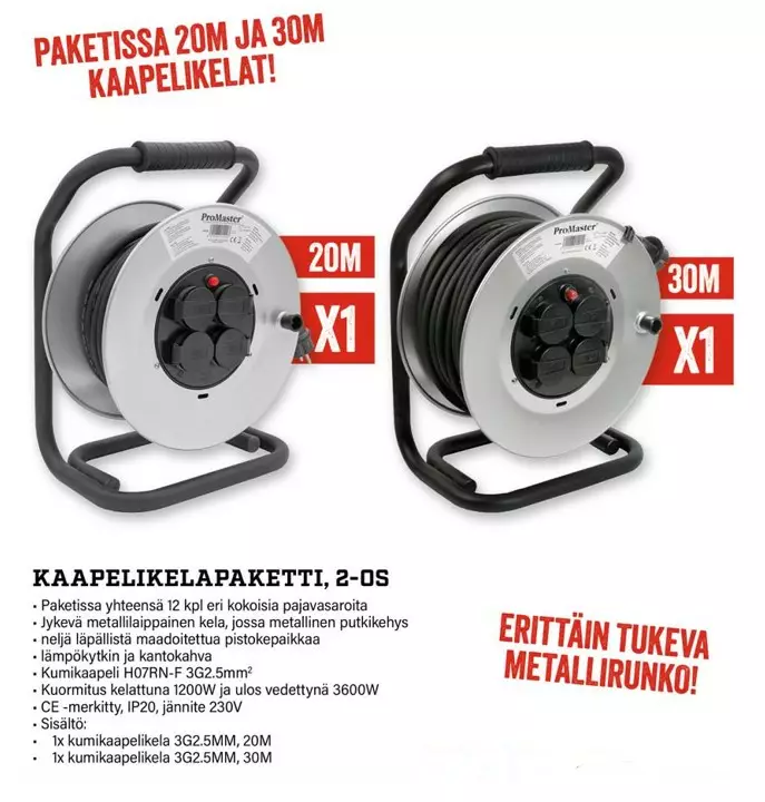 KUMIKAAPELIKELA, TERÄSRUNKO 20m+30m 2,5 mm - Kaapelikelat - 31399 - 1